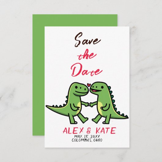 Cute Dino Wedding Enregistrer la date Faire-part (Devant / Derrière)