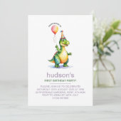Cute Dinosaur 1er anniversaire Invitation pour gar (Debout devant)