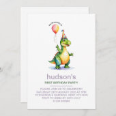Cute Dinosaur 1er anniversaire Invitation pour gar (Devant / Derrière)