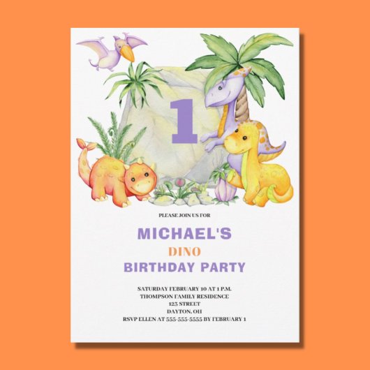 Cute Dinosaur 1er Invitation anniversaire