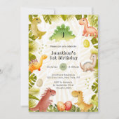 Cute Dinosaur 1er Invitation anniversaire (Devant)
