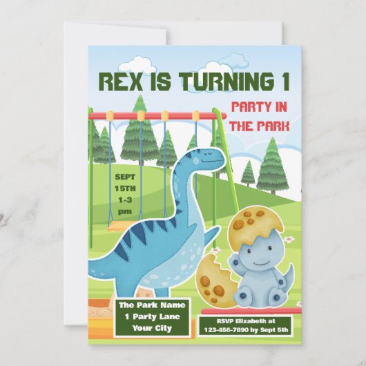 Cute Dinosaur 1st Boy's Birthday Party Invitation (Devant)