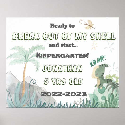 Cute Dinosaur 1st Day School Photo Op Sign Poster (Voorkant)