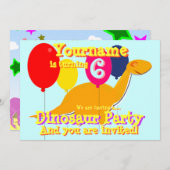Cute Dinosaur 6e anniversaire fêtes Invitations (Devant / Derrière)