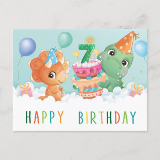 Cute dinosaur 7e verjaardagskaart briefkaart