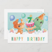 Cute dinosaur 7e verjaardagskaart briefkaart (Voorkant / Achterkant)