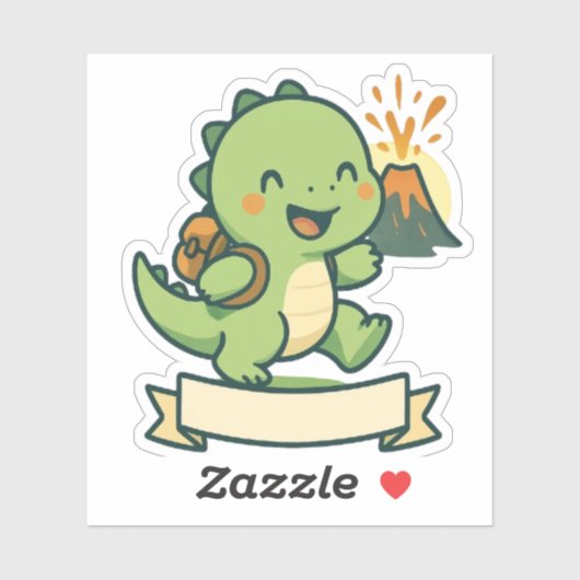 Cute Dinosaur Adventure with Volcano – Personalize Sticker (Vel)
