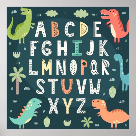 Cute Dinosaur Alphabet Letters Kinder ABC Poster (Voorkant)