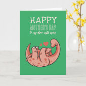 Cute Dinosaur Animal Cartoon Happy Moederdag Kaart (Gele Bloem)