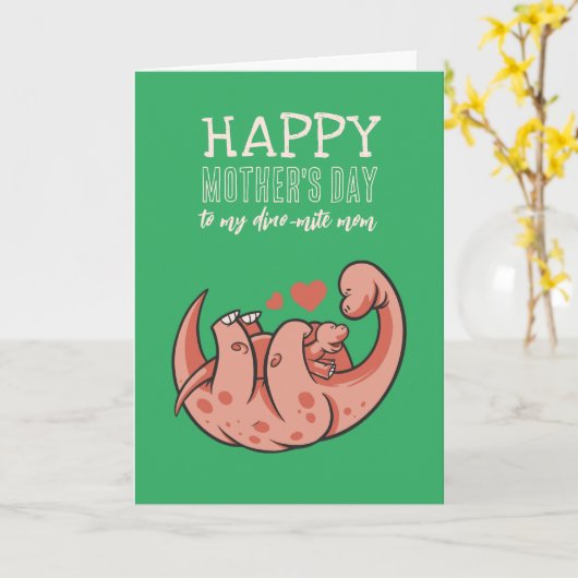 Cute Dinosaur Animal Cartoon Happy Moederdag Kaart (Gele Bloem)