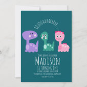 Cute Dinosaur Anniversaire Fête Invitation colorée (Devant)