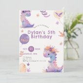 Cute Dinosaur Anniversaire Invitation Fille Whimic (Debout devant)