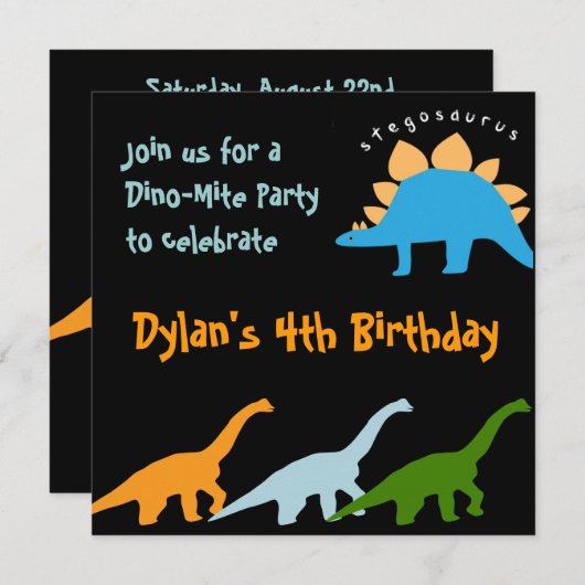 Cute Dinosaur Anniversaire Invitations Noir (Devant / Derrière)