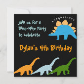 Cute Dinosaur Anniversaire Invitations Noir (Devant)