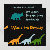 Cute Dinosaur Anniversaire Invitations Noir (Devant / Derrière)
