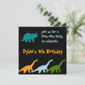 Cute Dinosaur Anniversaire Invitations Noir (Debout devant)