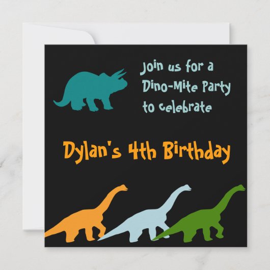 Cute Dinosaur Anniversaire Invitations Noir (Devant)