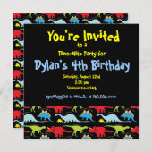 Cute Dinosaur Anniversaire Invitations Noir (Devant / Derrière)