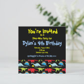 Cute Dinosaur Anniversaire Invitations Noir (Debout devant)