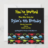 Cute Dinosaur Anniversaire Invitations Noir (Devant)
