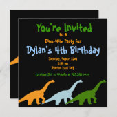 Cute Dinosaur Anniversaire Invitations Noir (Devant / Derrière)