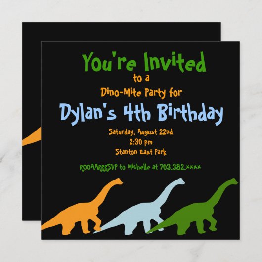 Cute Dinosaur Anniversaire Invitations Noir (Devant / Derrière)