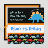 Cute Dinosaur Anniversaire Invitations Noir (Devant / Derrière)