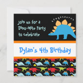 Cute Dinosaur Anniversaire Invitations Noir (Devant)