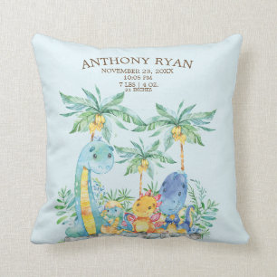 Cute Dinosaur Baby Boys Birth Stats Coussin