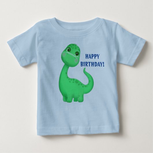 Cute Dinosaur Baby Fine Jersey Text Change T-Shirt (Voorkant)