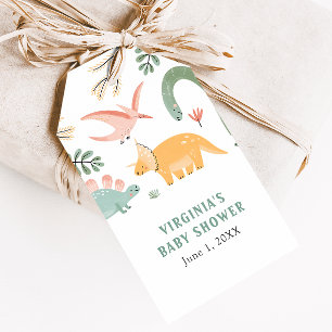 Cute Dinosaur Baby Shower Cadeaubijslagekaart Cadeaulabel