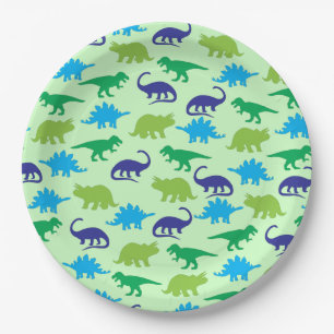 Cute Dinosaur Baby shower Dino Blue en Green Boy Papieren Bordje