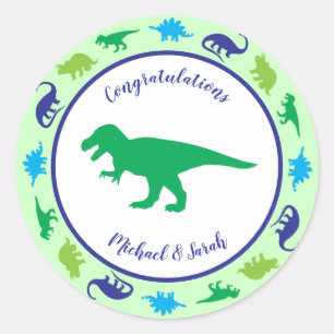 Cute Dinosaur Baby shower Dino Blue en Green Boy Ronde Sticker