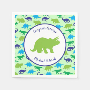 Cute Dinosaur Baby shower Dino Blue en Green Boy Servet