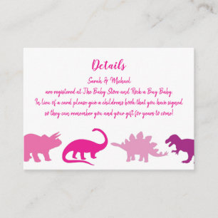Cute Dinosaur Baby shower Dino Pink Girl Informatiekaartje