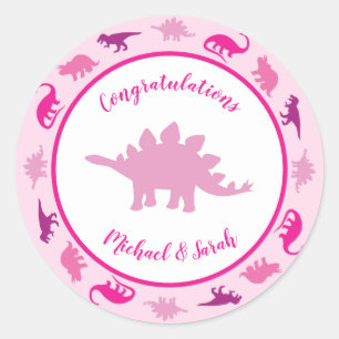 Cute Dinosaur Baby shower Dino Pink Girl Ronde Sticker