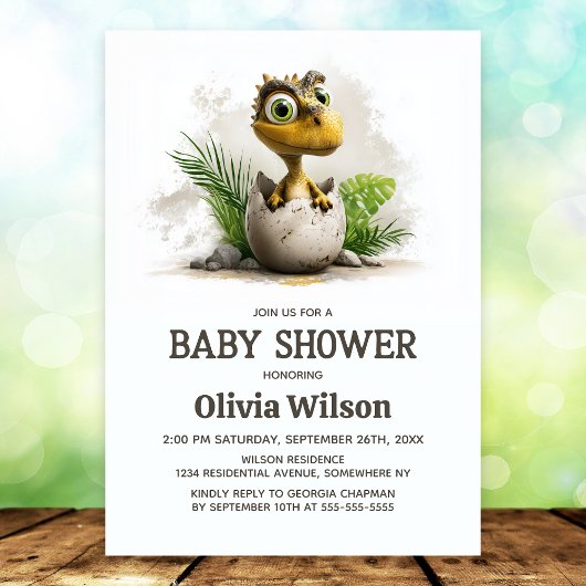 Cute Dinosaur Baby Shower Invitation Kaart