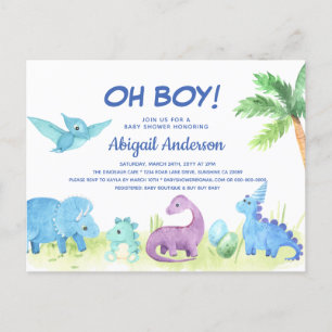 Cute Dinosaur Baby shower Invitation Post Card Feestdagenkaart