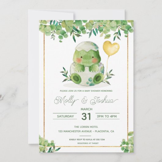 Cute Dinosaur Baby shower Vert Dino Invitation (Devant)