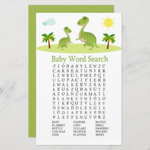 Cute Dinosaur Baby shower Word Search Game