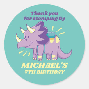Cute Dinosaur Baby Triceratops Kids Birthday Party Ronde Sticker