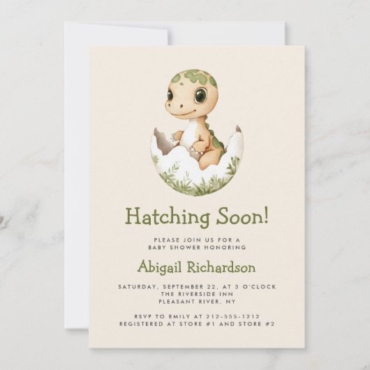 Cute Dinosaur Barst Snel Uit QR Code Baby Shower Kaart (Voorkant)
