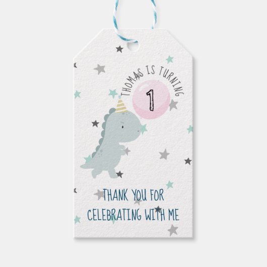 Cute Dinosaur Birthday Cadeaulabel (Voorkant)