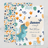 Cute Dinosaur Birthday Invitation  (Devant / Derrière)