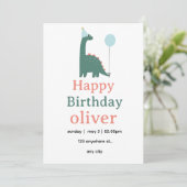 Cute Dinosaur Birthday Invitation for Kids, (Debout devant)