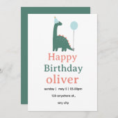 Cute Dinosaur Birthday Invitation for Kids, (Devant / Derrière)