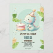 Cute Dinosaur Birthday Invitation Kaart (Voorkant / Achterkant)