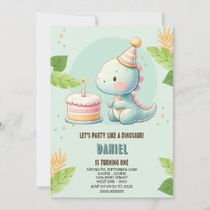 Cute Dinosaur Birthday Invitation Kaart