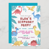 Cute Dinosaur Birthday Invitation Kaart (Voorkant / Achterkant)
