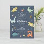 Cute Dinosaur Birthday Party Invitation Kaart (Staand voorkant)